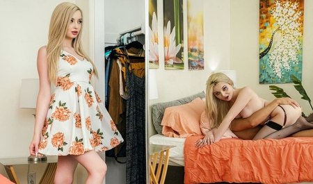 Парень на свидании с горячей блондинкой Лекси Лор переживает за свой член